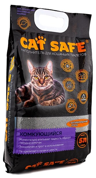 Cat safe наполнитель комкующийся с углем 5л - фотография № 1
