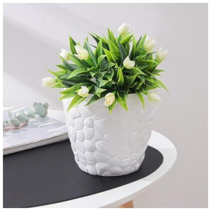 Горшок для цветов с поддоном  Камешки   3 л  пластиковый  белый