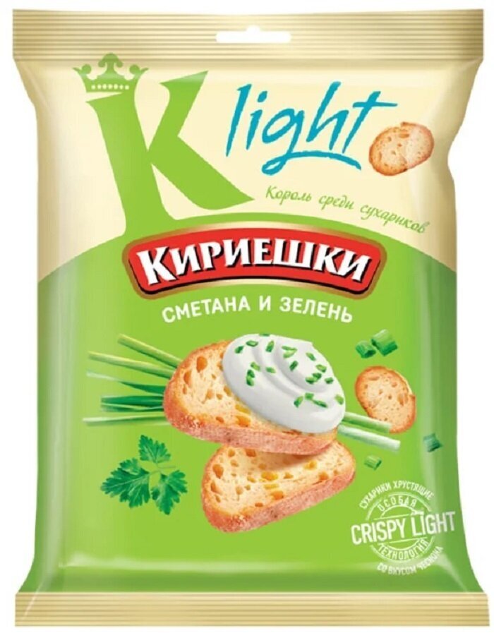 Кириешки Light, сухарики со вкусом сметаны и зелени,22 шт по 80 г