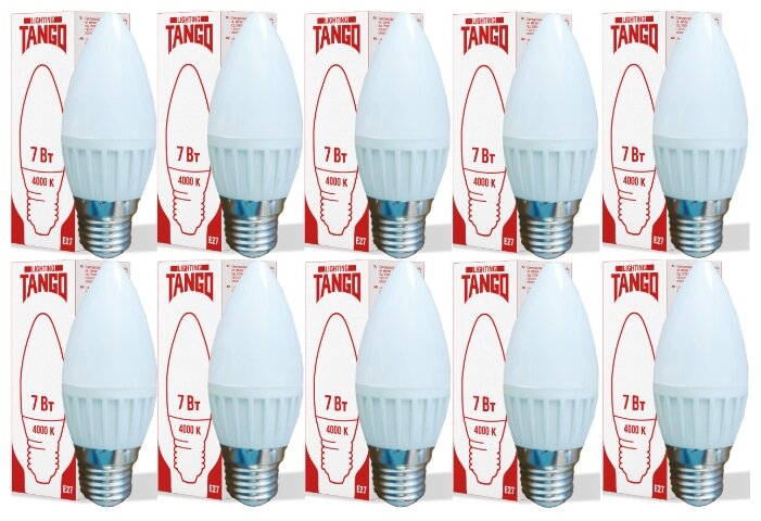 Лампочка светодиодная 10 шт 7W E27 свеча 4000K 220V (TANGO LED C37-7W-E27-W) TANGO - фотография № 2