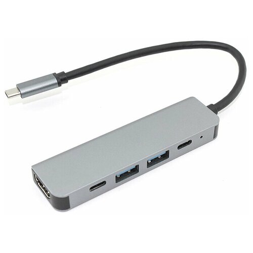 Адаптер Type C на HDMI, USB 3.0*2 + 2 Type-C для MacBook серый