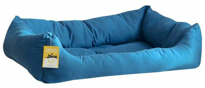 Лежанка "Бархат" прямоугольная пухлая с подушкой Моськи-Авоськи, 64х46х16 см, цвет синий - фотография № 1