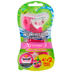 Женские бритвенные станки одноразовые WILKINSON SWORD Schick XTREME3 BEAUTY SENSITIVE (6 станков), 3-лезв., плавающая головка, увл.полоска, прорезиненная ручка - изображение