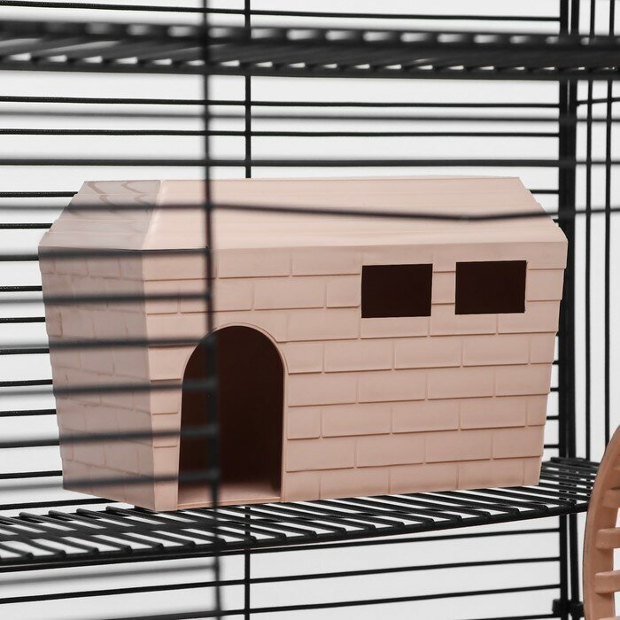 Клетка для грызунов"Пиожн" 11, 4 этажа, разборная, 42 х 30 х 65 см (+2 домика,2 колеса,миска), беж . - фотография № 7