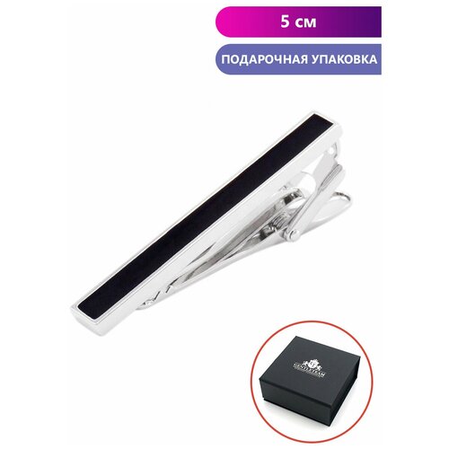 фото Зажим для галстука gentleteam classic, серебристый, с черной вставкой