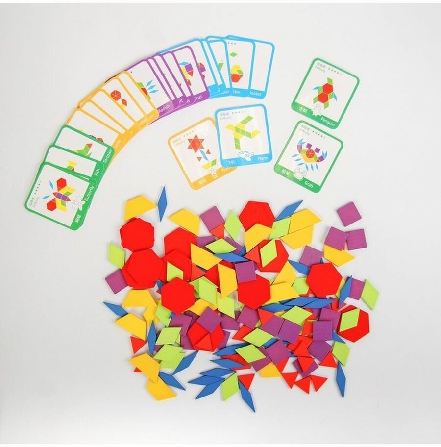Деревянная игрушка «Развивающий геометрический пазл», 24,5 × 21,3 × 4 см, 24 карточки, 155 деталей