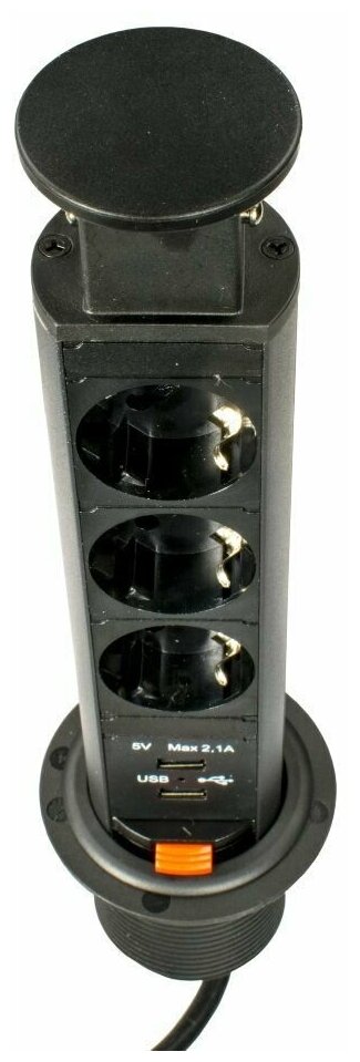 Блок розеток выдвижной вертикальный/розетка для столешницы POP UP Compact, 3, 2USB