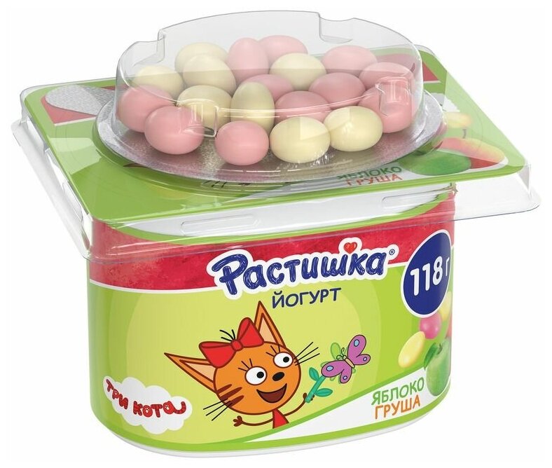 Йогурт Растишка Яблоко-Груша с печеньем в шоколаде 3% 118г Danone - фото №3