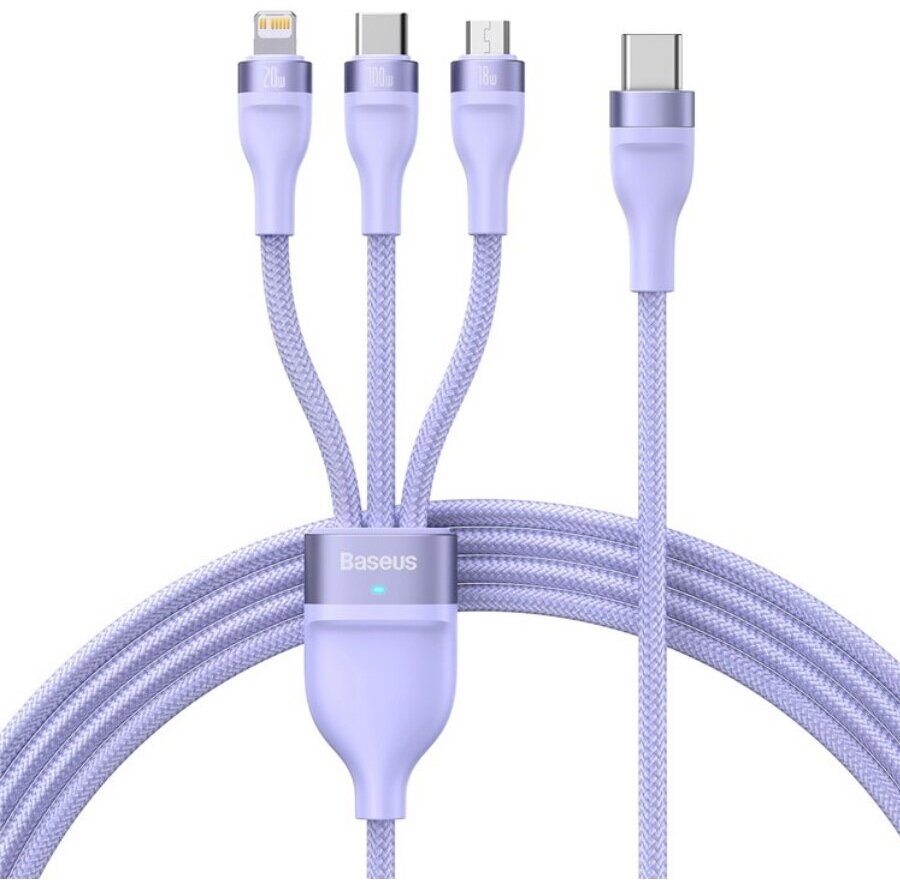 Кабель Baseus Flash Series II One-for-three Fast Charging Cable Type-C to M+L+C 100W 1.5m Purple (CASS030205)