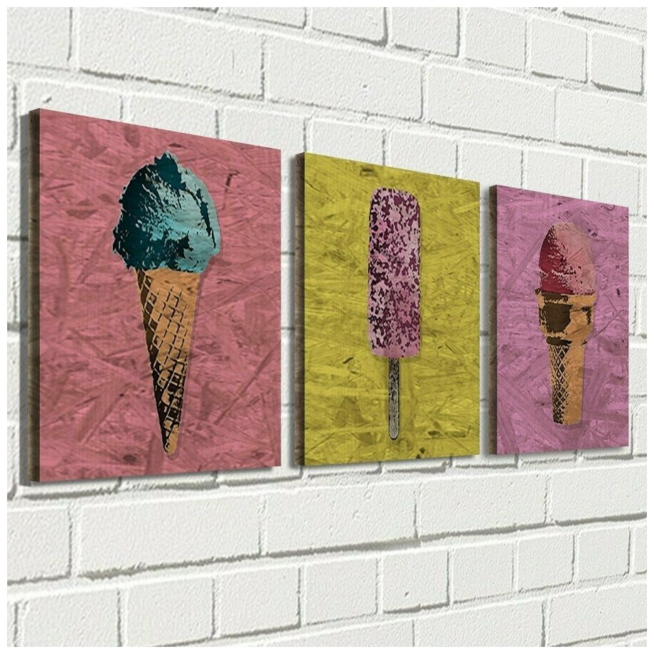Модульная картина на рельефной доске ОСП 66x24 см квадратные Энди Уорхол мороженое - 9
