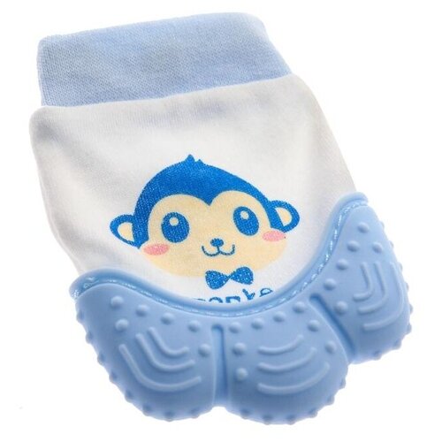 фото Прорезыватель рукавичка «обезьянка манки», цвет синий крошка я