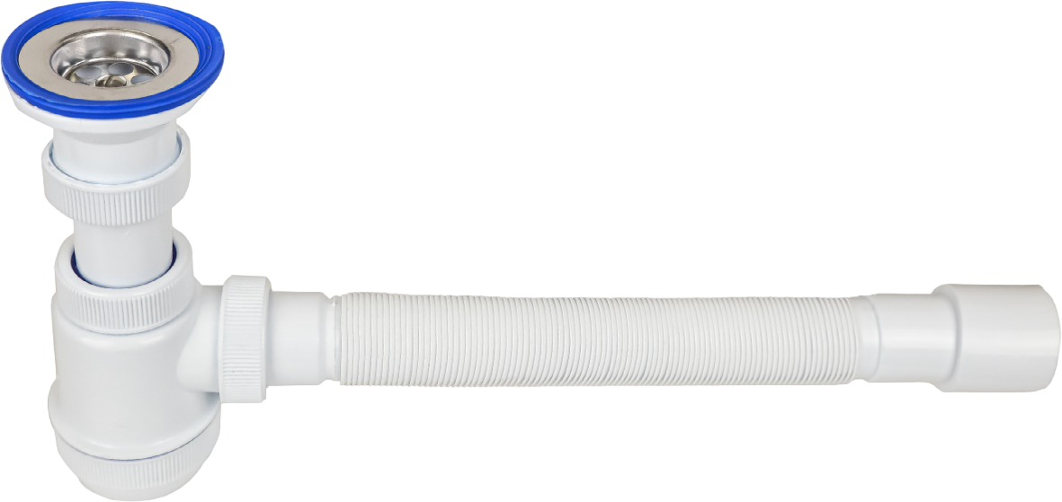 Заказ Сифон для раковины мини элит с нержавеющей чашкой D63 мм и гибкой трубой, регулировка по высоте 100-170 мм (1 1/2 - D40/50 мм), WIRQUIN 30986780