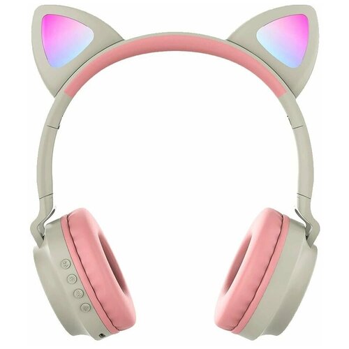 Беспроводные Bluetooth наушники с кошачьими светящимися ушками для детей и взрослых / Cat Ear VZV-28M/Светло-серый