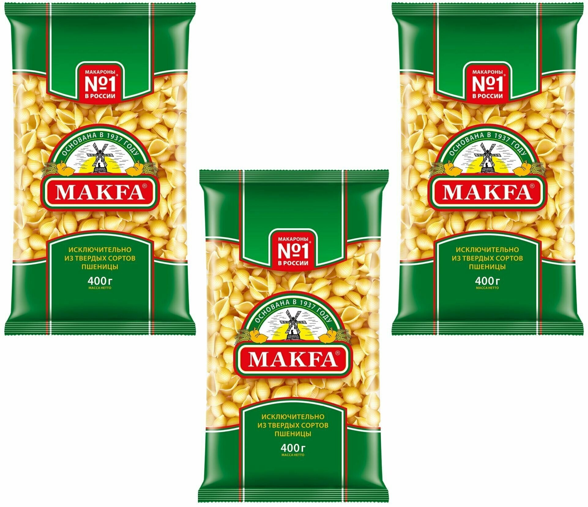 Макаронные изделия MAKFA Ракушки в/с из твердых сортов пшеницы 400г*3