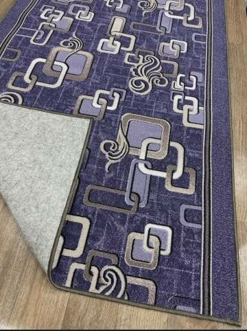 Ковровая дорожка , ковёр безворсовый Carpet World "Фиолетовые цепи с серым" , полиамид , микрофибра , 0.80x2.00m - фотография № 9