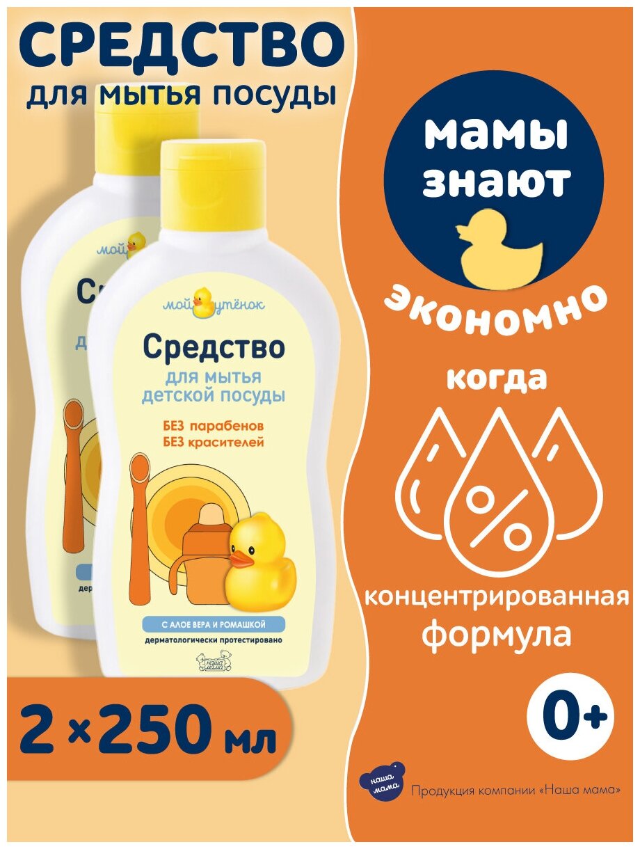 Мой Утенок Набор Универсальное средство для мытья детской посуды 250мл 2шт