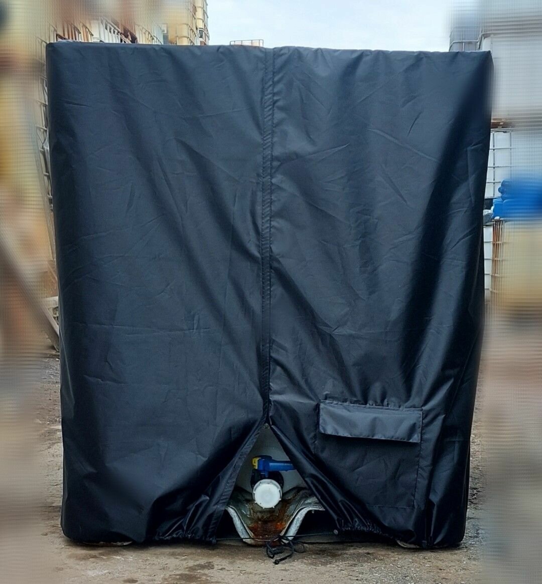 Чехол на Еврокуб (Бак для воды )1000 л с карманом ,120х100х117 см, Черный/ Чехол со шнурком на БАК для воды 1000 л - фотография № 6