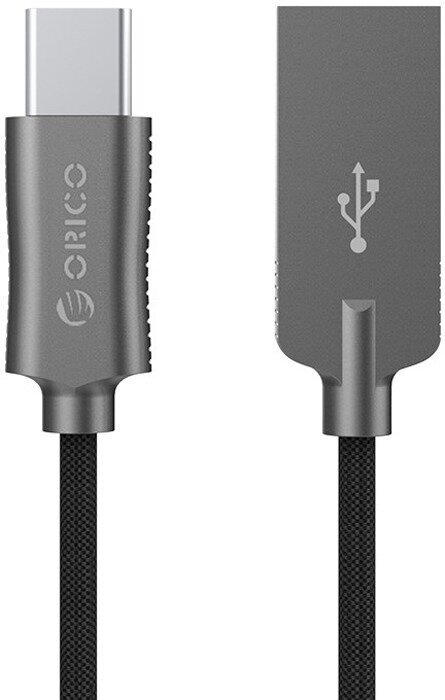 Кабель Orico HCU-10 (черный), USB2.0/Charge3A Type A(m)/Type C(m), 1,0 м, круглый, оплетка нейлон