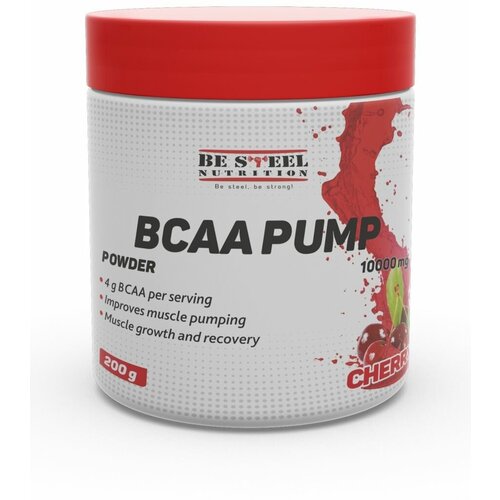 фото Бцаа+предтренировочные аминокислоты для пампа, be steel nutrition bcaa pump порошок 200г (вишня)