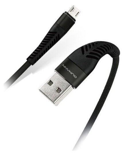 Кабель Qumann micro USB 1м 2.1А ткан. оплётка гибкий коннектор черный