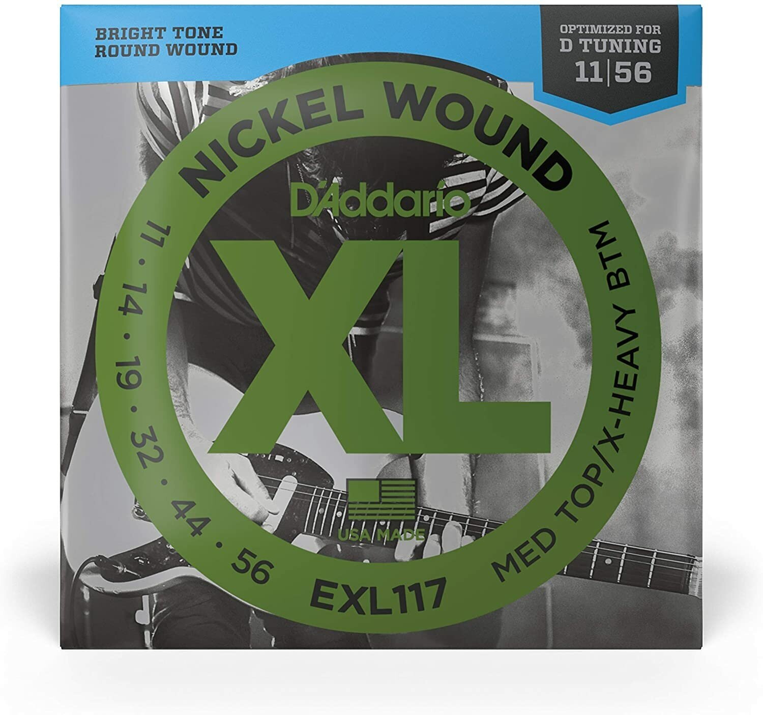 EXL117 XL NICKEL WOUND Струны для электрогитары Meduim Top/Extra Heavy Bottom 11-56 D`Addario