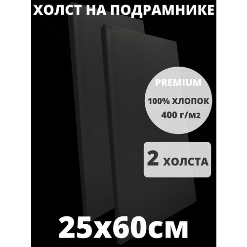 Холст на подрамнике грунтованный 25х60 см, плотность 400 г/м2 для рисования 2 шт