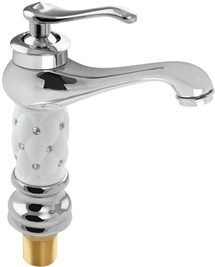 фото Смеситель шаровый, хром с белой керамичекой вставкой на корпусе со стразами для умывальника/смесителя в ванную