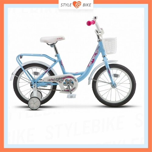 Детский велосипед STELS Flyte Lady 16 Z011 Голубой Двухколёсный С Дополнительными колёсами Колёса 16 Ножной тормоз Корзинка Девочка 760000₽