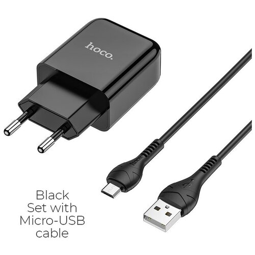 Зарядное устройство HOCO N2 Vigour single USB + Кабель USB-Micro, 2A, черный зарядное устройство hoco n2 vigour single 2a кабель type c black