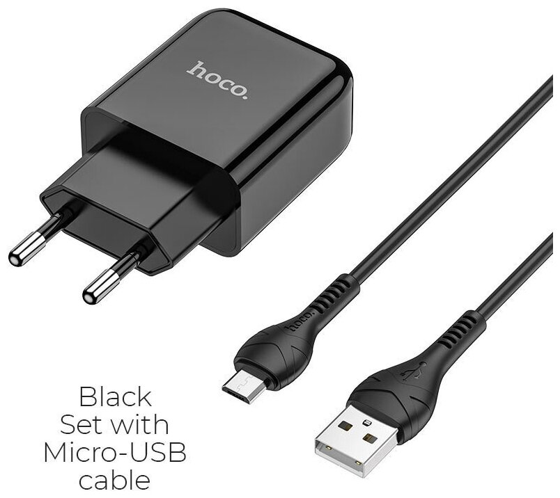 Зарядное устройство HOCO N2 Vigour single USB + Кабель USB-Micro, 2A, черный