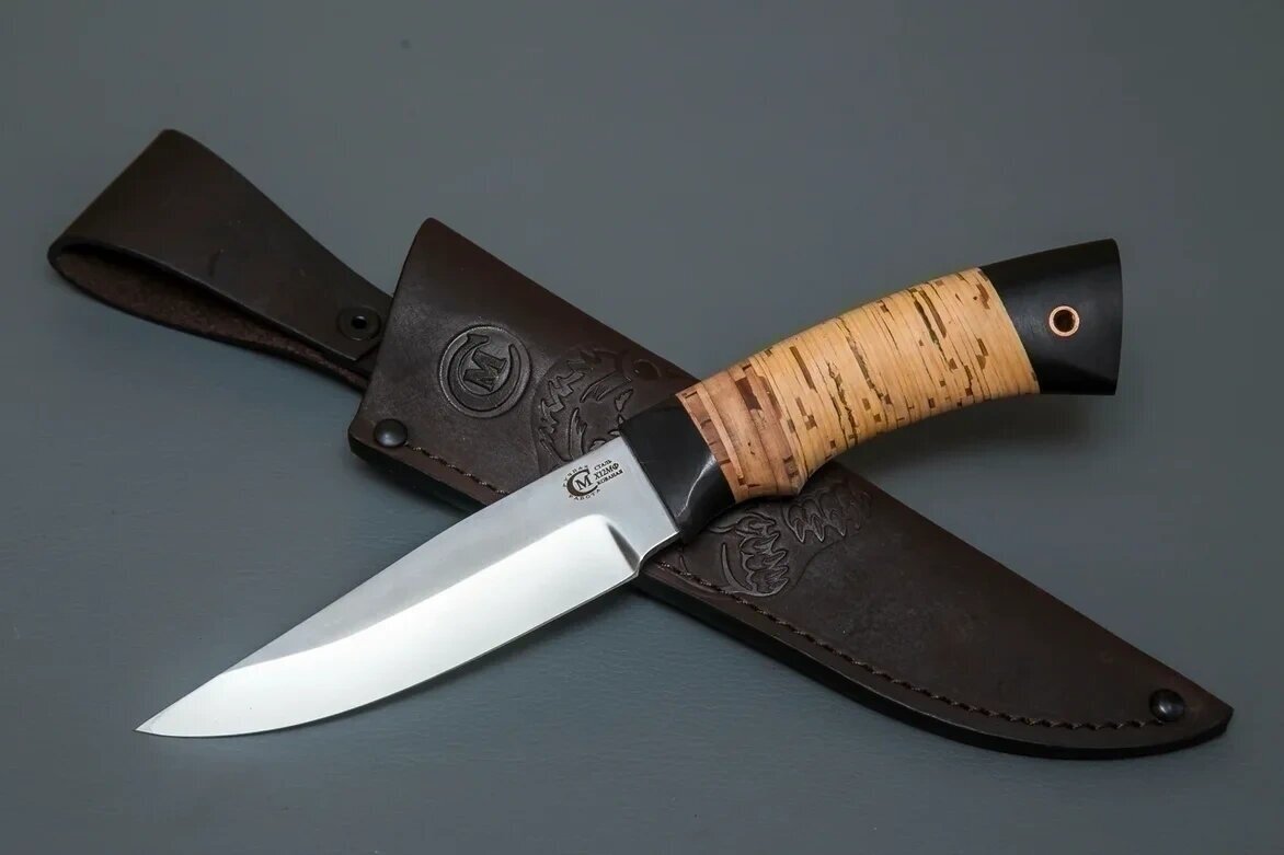 Нож из кованой стали Х12МФ «Коршун», рукоять из бересты и черного граба - Кузница Сёмина