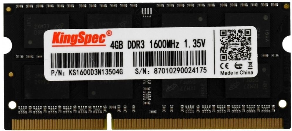 Оперативная память Kingspec SO-DIMM DDR3L 4Gb 1600MHz pc-12800 CL11 (KS1600D3N13504G)