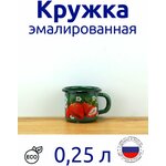 Кружка эмалированная 0,25 л зеленая с рисунком - изображение