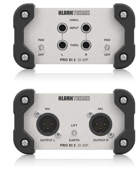 KLARK TEKNIK DI 20P дибокс пассивный, двухканальный, входы небалансные Jack, сквозные выходы Jack, трансформаторные выходы XLR