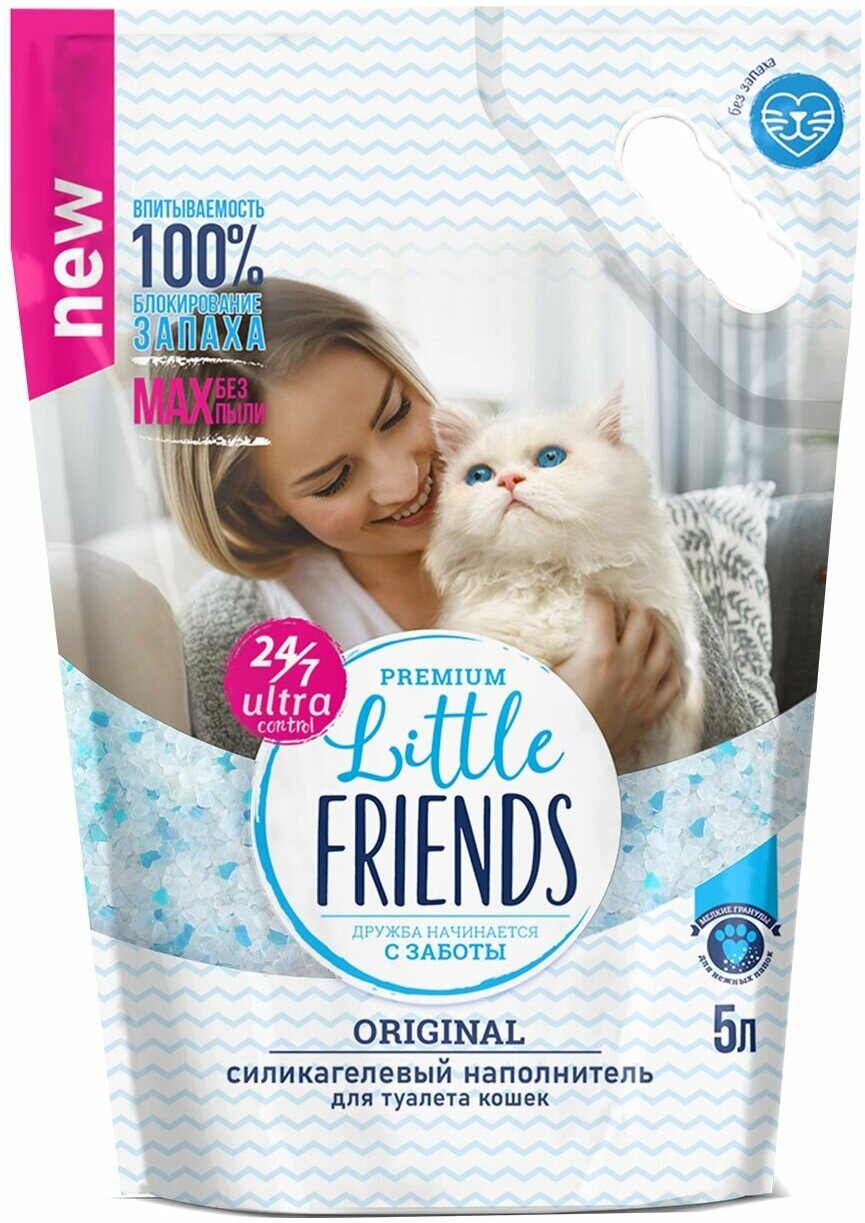 Little Friends 5 л Original силикагелевый наполнитель для кошачьих туалетов п/м пакет 5 шт