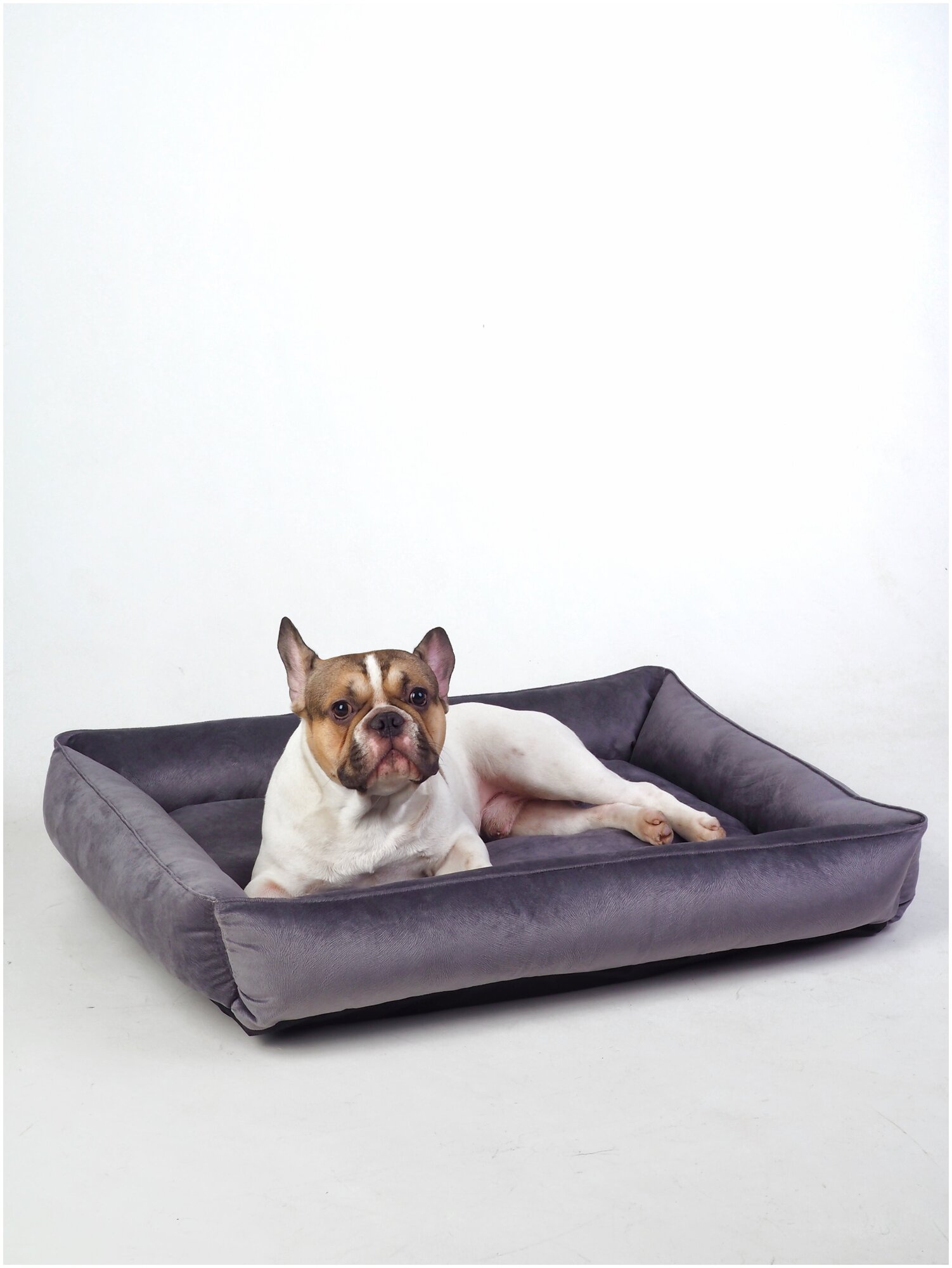 Лежанка-диван для собак средних и мелких пород со съемным чехлом. Размер 80х60. Серебро - фотография № 7