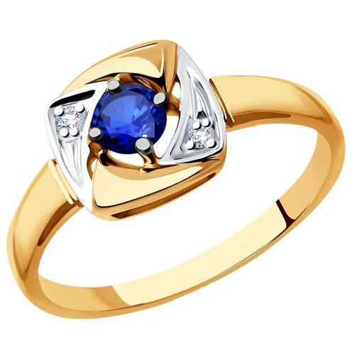 Кольцо SOKOLOV Diamonds из золота с бриллиантами и синим корундом 6012130, размер 18.5