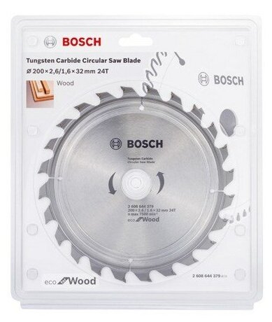 BOSCH Диск пильный 200 х 32 мм, 24 зуба, BOSCH Eco for wood, 2608644379