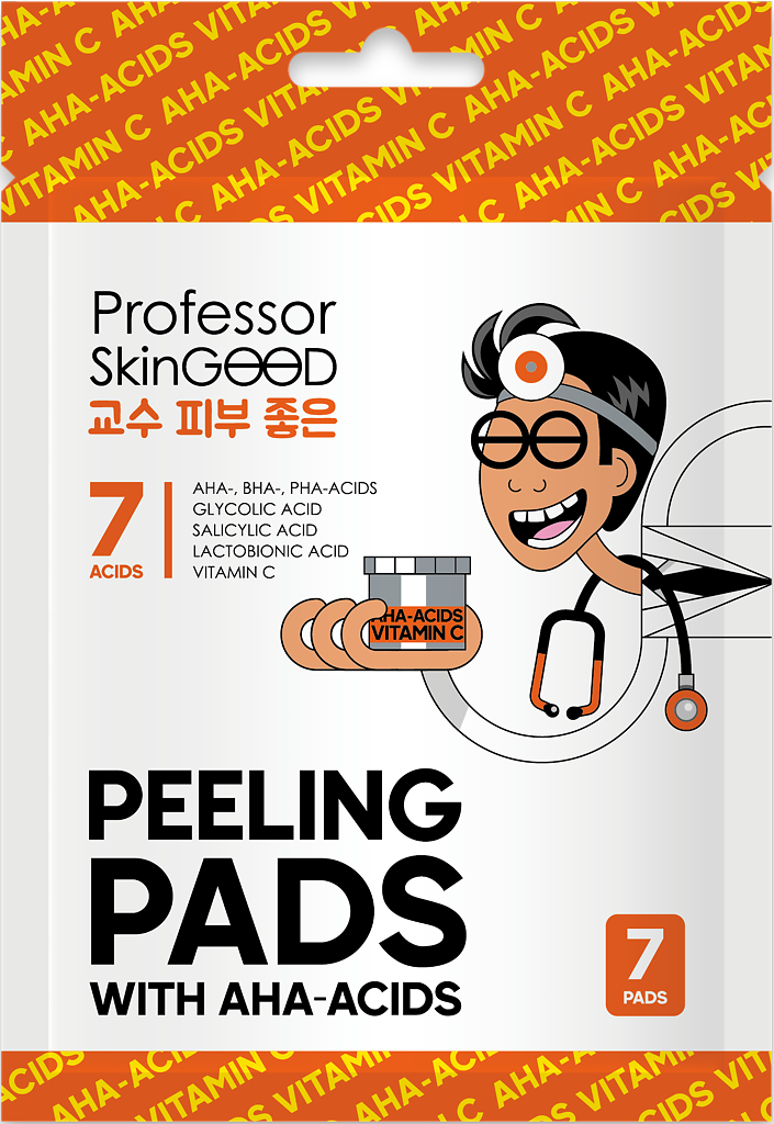 Professor SkinGOOD Набор тканевых пилинг-дисков для лица AHA-кислотами и вит С Peeling Pads With Aha-acids 7 шт