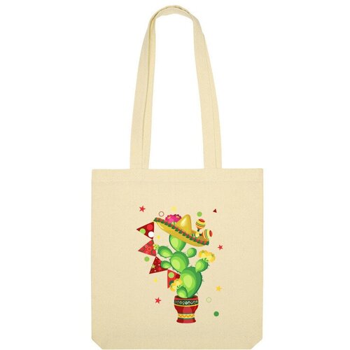 сумка мексиканский кактус зеленое яблоко Сумка шоппер Us Basic, бежевый