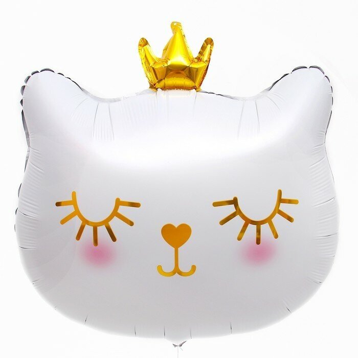 Шар фольгированный 24 Милый котeнок с короной, цвет белый