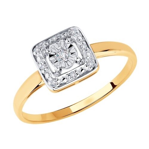 кольцо из комбинированного золота 585 пробы с бриллиантами 1014008 01 Кольцо Diamant, комбинированное золото, 585 проба, бриллиант, размер 17.5
