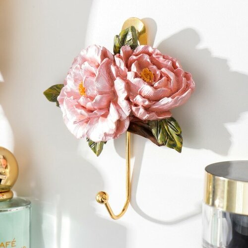 Крючок декоративный полистоун металл Розовые пионы 11х103 см 938₽