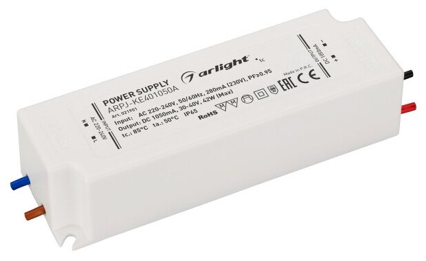 Блок питания ARPJ-KE401050A (42W, 1050mA, PFC) (Arlight, IP65 Пластик, 5 лет)