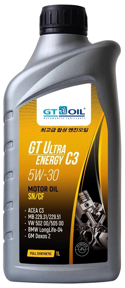 Моторное масло GT OIL, синтетическое GT Ultra Energy C3 SAE 5W-30 API SM/CF ACEA C3 1л 8809059407929