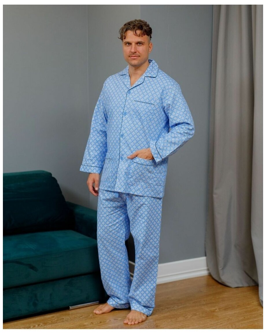 Пижама мужская со штанами и рубашкой хлопок фланель - фотография № 3