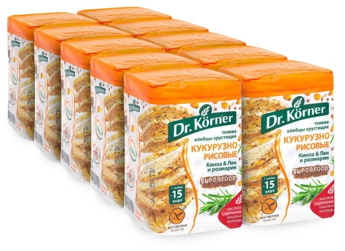 Dr. Korner Хлебцы хрустящие «Кукурузно-рисовые» с киноа, льном и розмарином, 10 шт по 100г