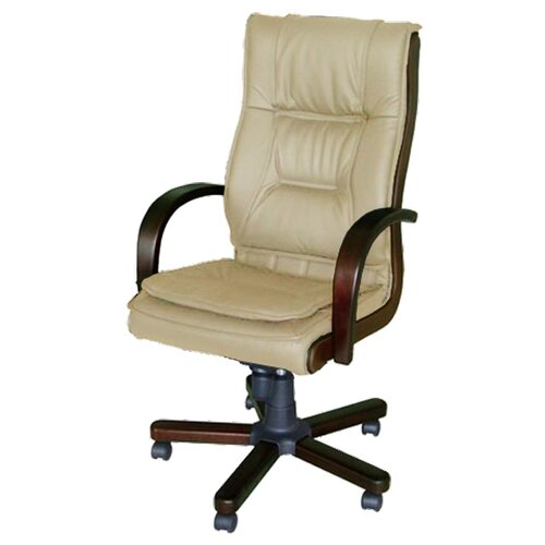 Кресло Лорд 1Д кожа люкс, цвет бежевый, крестовина и подлокотники дерево тёмный орех