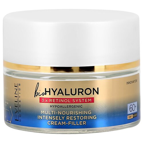 Крем для лица EVELINE BIOHYALURON 3XRETINOL SYSTEM 60+ с гиалуроновой кислотой и ретинолом 50 мл