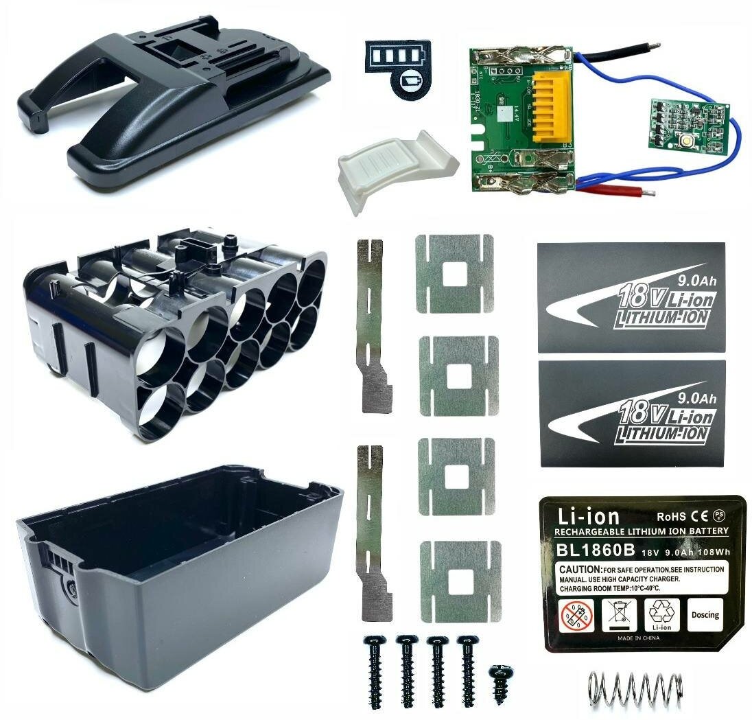 Корпус аккумулятора Makita 18V под элементы 21700, набор для сборки с контроллером BMS и индикатором заряда